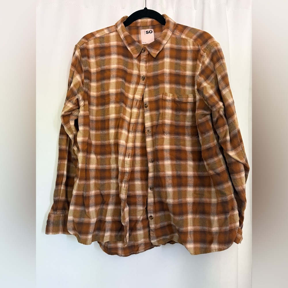 SO Brown and Tan Plaid Button Down Shirt